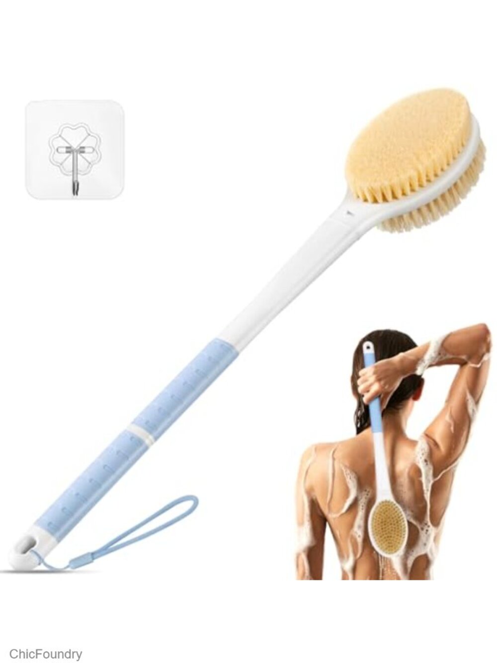 18.1 Inch Long Handle Back Scrubber Bath Brush Double-Sided Exfoliating Body